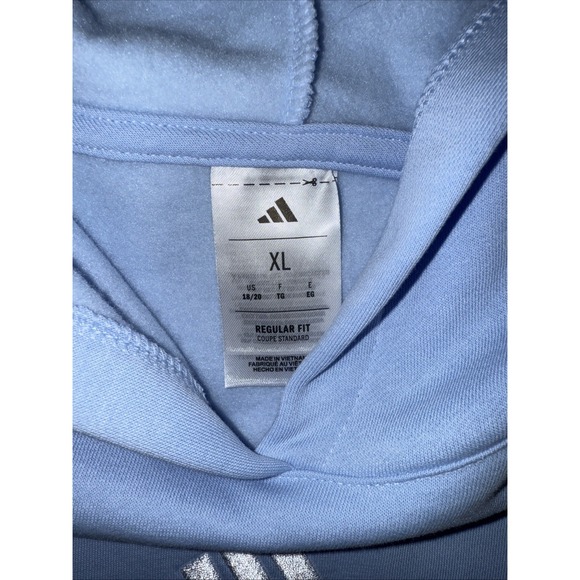 adidas Youth X-Large 18-20 Light Blue White 3 stripe Pullover Hoodie Boy Girl - Picture 3 of 4